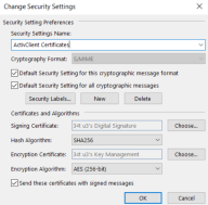 Outlook Change Security Settings window.